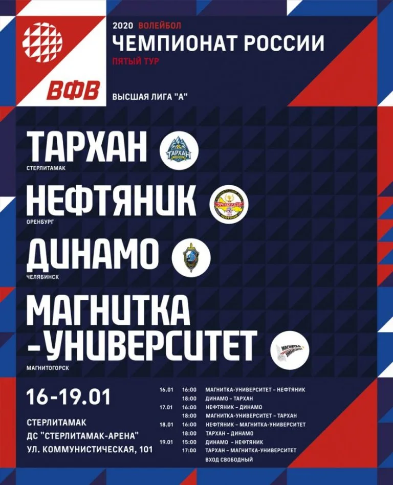 В Стерлитамаке пройдут игры V-го тура Чемпионата России по волейболу