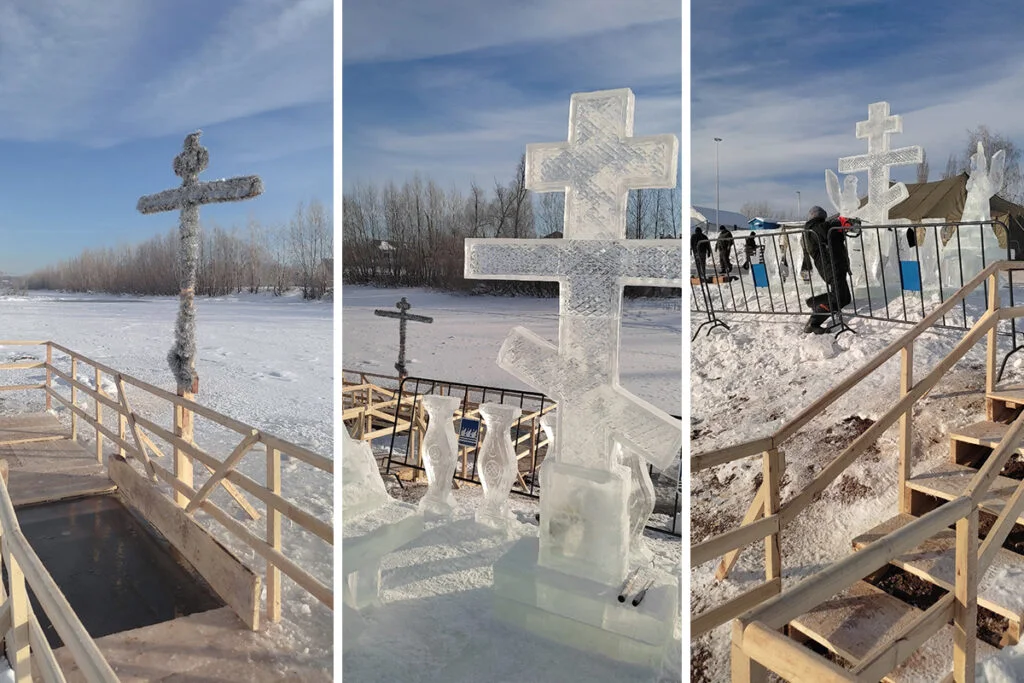 В Стерлитамаке крещенскую купель украсили ледяными скульптурами