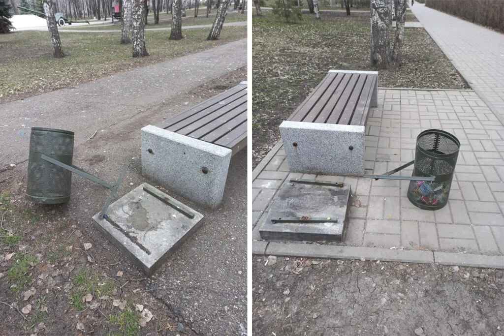 В Стерлитамаке вандалы выдернули урны в Парке Победы