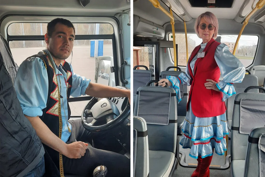 В Стерлитамаке в одном из автобусов водитель и кондуктор вышли на работу в национальных костюмах