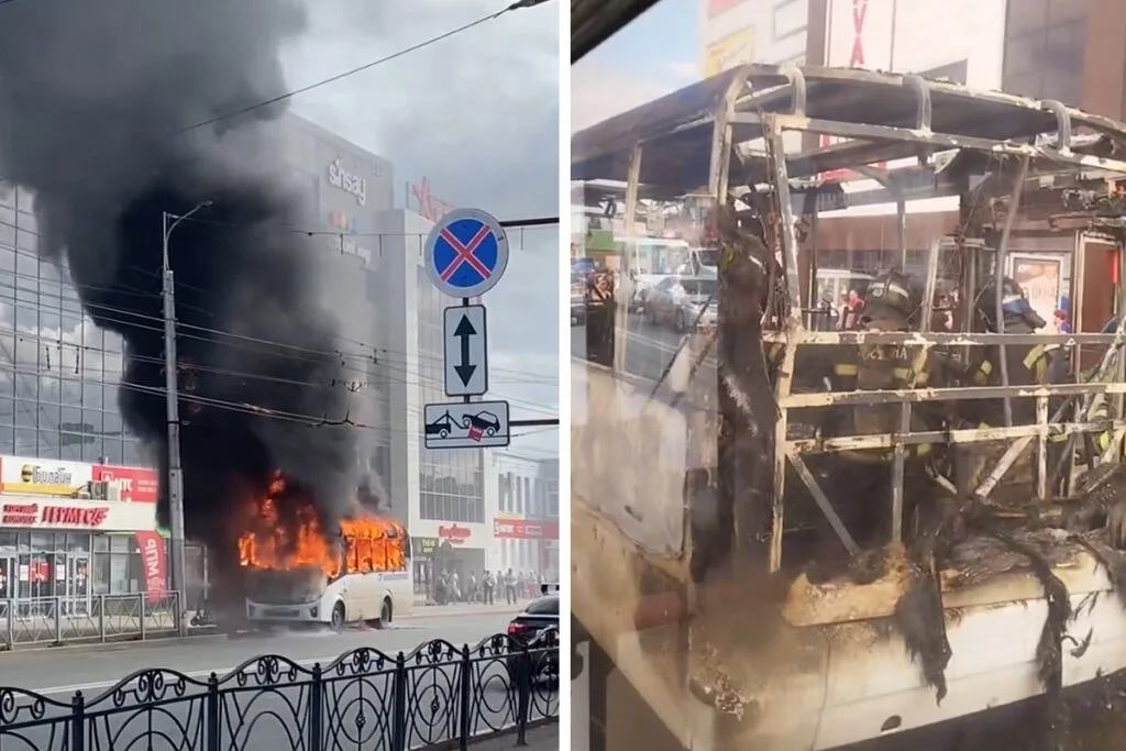 В Стерлитамаке загорелся автобус на остановке «Колхозный рынок»