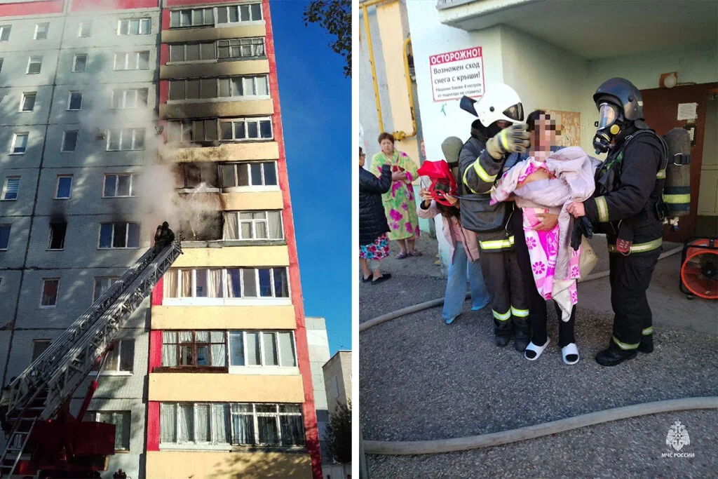 В Стерлитамаке на ул. Артема загорелась квартира, спасено 9 человек