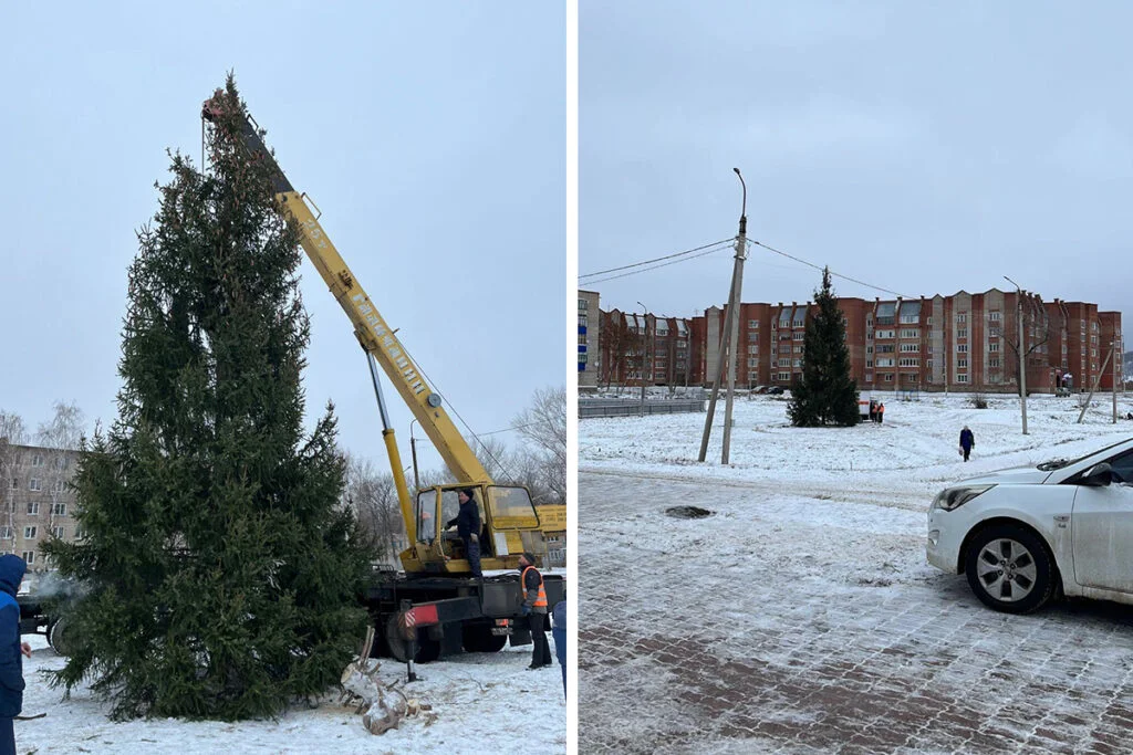 В микрорайоне «Шахтау» в Стерлитамаке начали оформлять новогодний городок