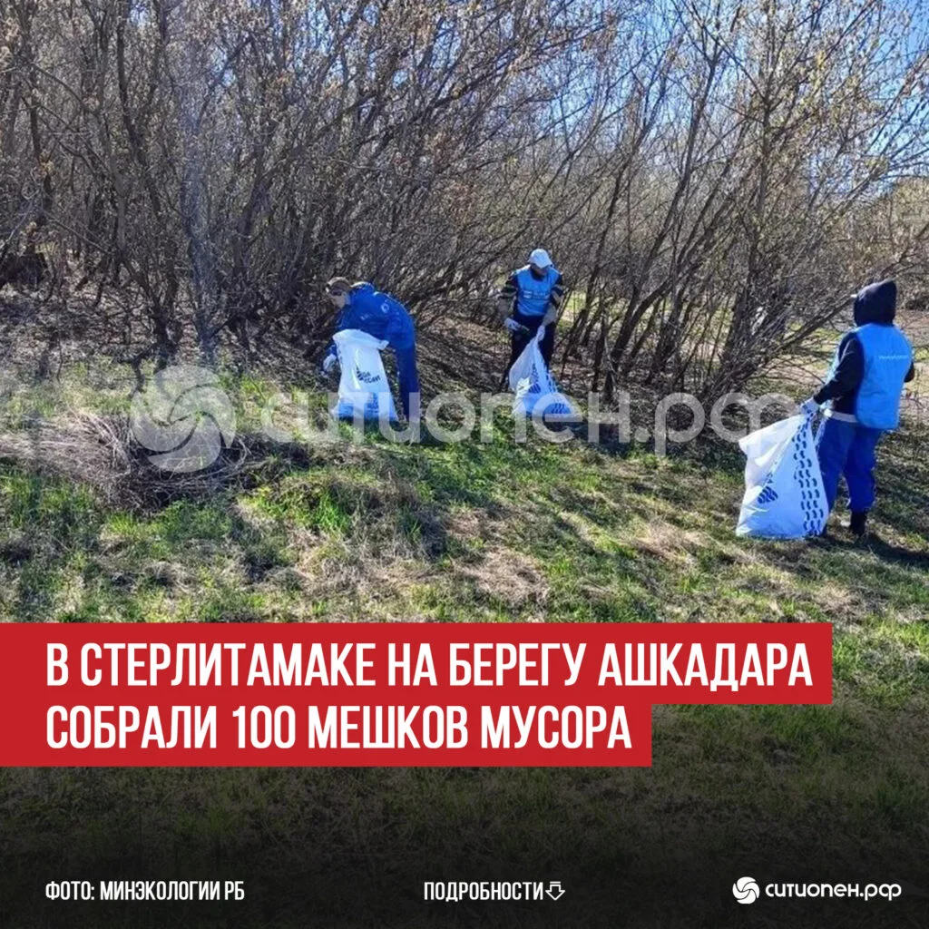 В Стерлитамаке на берегу Ашкадара собрали 100 мешков мусора
