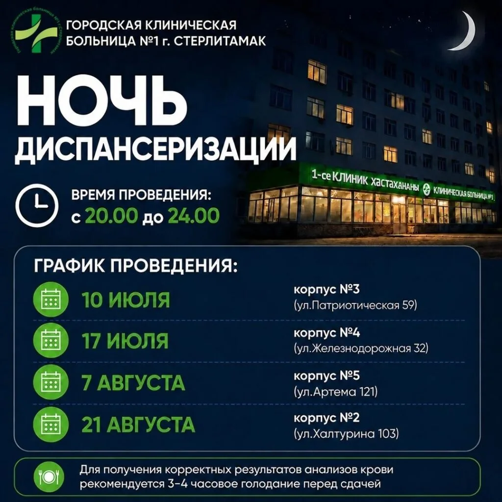 В ГКБ №1 Стерлитамака в июле и августе пройдет серия акций «Ночь диспансеризации»